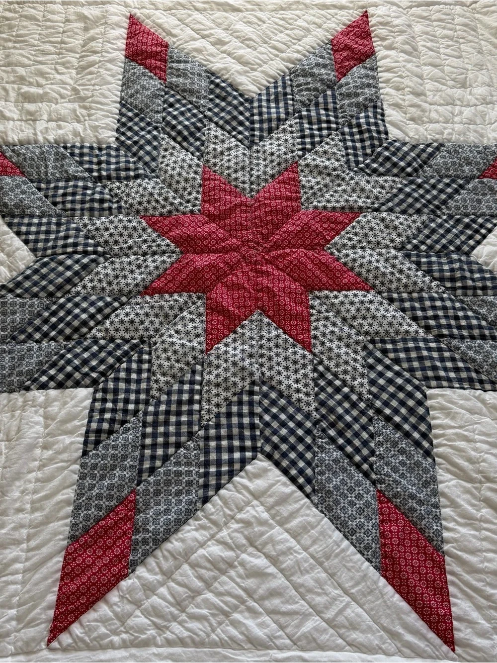 VTG Cracker Barrel Lone Star Quilt Throw 50x60 Americana Hand Quilted Cotton